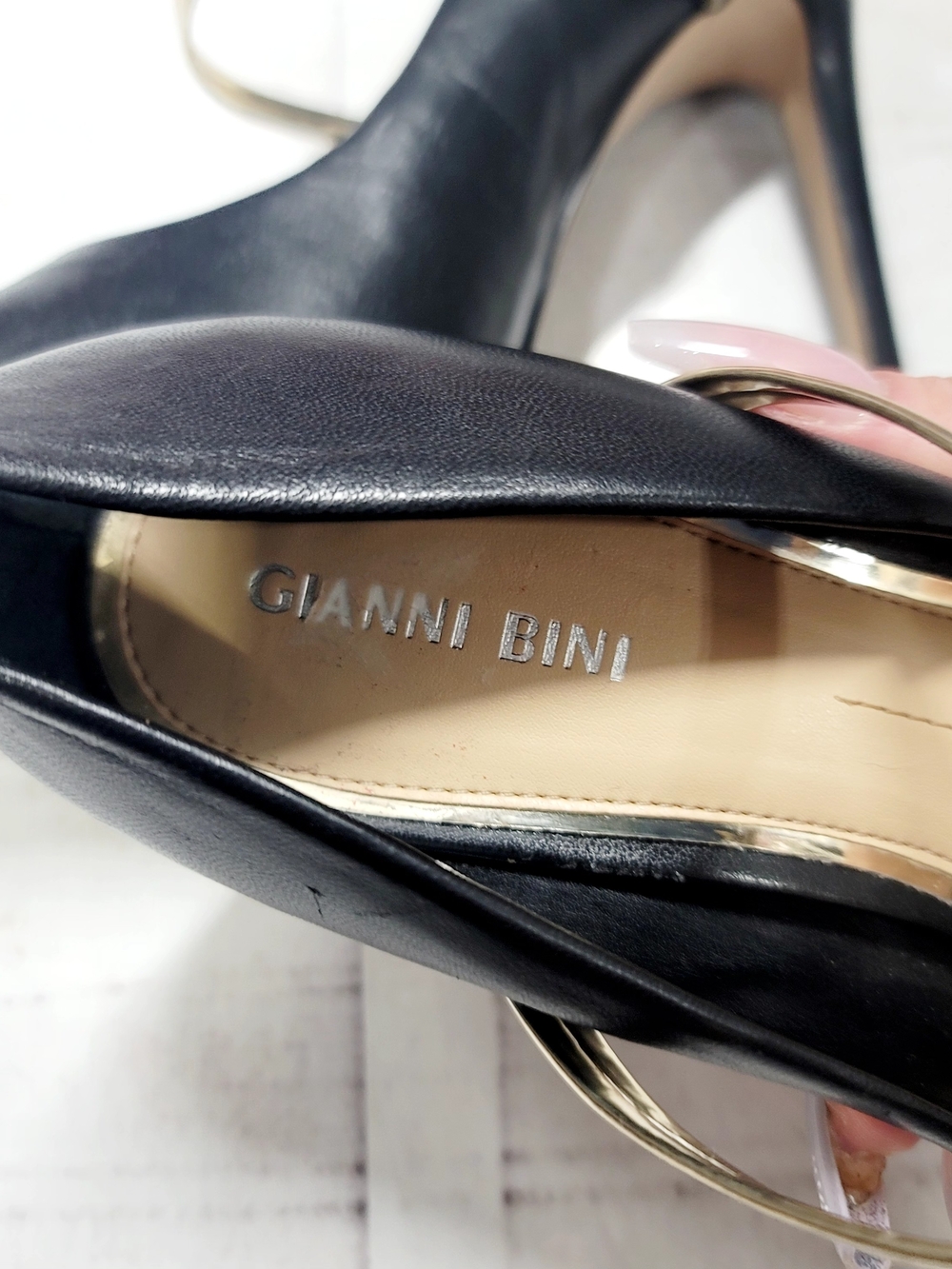 Gianni Bini Black Pumps with Gold Hoop Strap - Picture 2 of 9